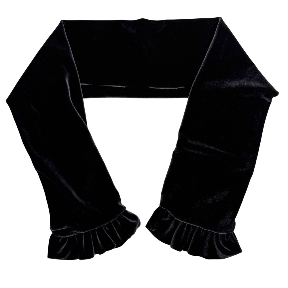 Vintage 90's PAOLO GUCCI Velvet Scarf Black Gray Ruffle 40"